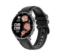 JINSHANGZI AMOLED HT39 - Reloj inteligente para hombre, para deportes al aire libre, pantalla grande, Bluetooth, llamadas, monitoreo de salud, linterna, reloj inteligente para mujer (cuero negro)