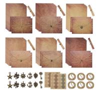 Jinsion 68 Piezas Papel Carta Set Noble 24Papel Vintage Papel Pergamino,12 Sobres Vintage,18 Cuerdas de CáñAmo, 2Hojas de Pegatinas de Sellos, 12Llaves, A4 Papel Carta con Sobre para Bodas,Cumpleaños