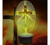 Jinson well Lámpara 3D con diseño de Jesús en la cruz, ilusión óptica LED, 7 cambios de color interruptor táctil mesa de escritorio decoración lámpara