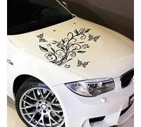 JINTORA Adhesivo - Pegatina de Parachoques para zarcillo Floral + 3 Mariposas. 92cm x 60cm Negro - Ventana Trasera del Coche de Tuning Car Styling