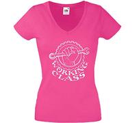 JINTORA Camiseta T-Shirt - Mujer Rosa - V-Cuello - S - Clase trabajadora - JDM/Die Cut - para Fiesta Carnaval Carnaval Laboral Deportes