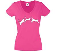 JINTORA Camiseta T-Shirt - Mujer Rosa - V-Cuello - tamaño M -Salto de Gato - JDM/Die Cut - para Fiesta Carnaval Carnaval Laboral Deportes