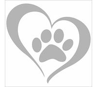 JINTORA Etiqueta para el Coche - Etiqueta engomada - Corazón con la Pata del Perro - 103x99 mm - JDM - Die Cut - Coche - Ventana - Laptop - Ventana - Plateado