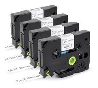 JINTUM 4 cintas TZe-231 compatibles con Brother P-Touch Label Maker de 12 mm 0,47 negro sobre blanco, TZ Tape 12 mm 0,47 para Brother p-touch bandas H100LB H100 PT-H105 PT-H107B PT-D210 PT-D400