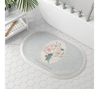 JinweiS Elegante alfombra de baño con estampado de hojas, ultra suave y absorbente de agua, antideslizante, lavable a máquina, alfombra ovalada de felpa (flor B, 16 x 24 pulgadas)