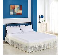 JinweiS Encaje Beige - Tamaño King 70 × 78 × 15 pulgadas, 1 pieza elástica, tamaño King, volantes antipolvo sin cubierta superior de cama, diseño de encaje, estilo D