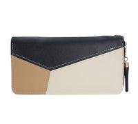 Jinweixb Cartera larga para mujer con compartimento para teléfono, organizador multitarjetas, diseño de bloques de color negro y beige, Beige
