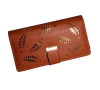 Jinweixb Cartera larga para mujer con patrón de hojas, múltiples ranuras para tarjetas, cierre de cremallera de gran capacidad, color marrón, Marrón, Fresco y dulce