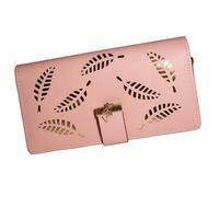 Jinweixb Cartera larga para mujer con patrón de hojas, múltiples ranuras para tarjetas, cierre de cremallera de gran capacidad, color rosa, Rosado