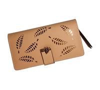 Jinweixb Cartera larga para mujer con patrón de hojas, múltiples ranuras para tarjetas, cierre de cremallera de gran capacidad, color caqui, Caqui, Fresco y dulce