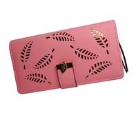 Jinweixb Cartera larga para mujer con patrón de hojas, múltiples ranuras para tarjetas, cierre de cremallera de gran capacidad, color rosa y morado, Pastel Violet