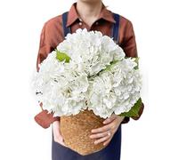 JINWOE Hortensias Artificiales Blancas, 3 Piezas Grandes de 21 Pulgadas, Flores de Seda de Látex de Tacto Real, Sintéticas y Realistas para Primavera, Ramo de Boda