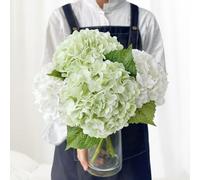 JINWOE Hortensias Artificiales de Tacto Real Verde y Blanco, 4 hortensias Artificiales realistas de látex de 21 Pulgadas, Flores Artificiales Grandes para centros de Mesa de Boda, Cocina, hogar