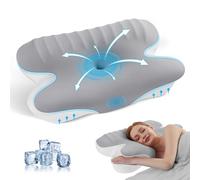 JINXIA Almohada de Espuma Viscoelástica Refrescante, Almohada Ergonómica Ortopédica de Contorno para Soporte para el Cuello, Almohada de Cama Cervical para Dormir de Lado/Espalda/Boca Abajo,Gris