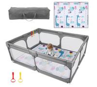 JINXIA Parque Infantil Bebe 190 * 150cm,Bebés pequeños con tapete,parques plegable infantiles, patio de juego de seguridad resistente para diversión al aire libre en interiores