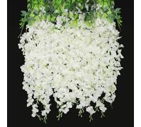 JINXIAN 12 Piezas Flores Artificiales Decoracion 42.5 in Plantas Artificiales Colgantes Blanco Vid de Flores Colgantes Falsas Paniculata Artificial para Decoración de Boda Jardín