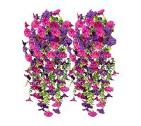 JINXIAN 4 plantas colgantes artificiales Morning Glory, 75 cm/29,52 en flores de plástico, resistentes a la intemperie, para pared, jardín, porche, aleros, plantas de balcón (color morado/loto)
