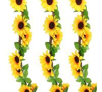 JINXM 3 Piezas Guirnalda Artificial de Girasol Girasoles Artificiales Grandes Decoración 2.4 m Planta Artificial Colgante para Boda Decoración de balcón de Fiesta de Jardín(Amarillo)