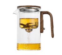 JinXsen Water Separation Glass Teapot with Wooden Handle, Press Control Magical Teapot Glass, Filter Teapot with Dual Infusers, 2-in-1 for Loose Tea Witchcraft Teapot, 700 ml