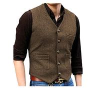 JinXuanYa Chalecos De Vestir Para Hombre Boda Formal Color Sólido Elegante Clásico Casual Algodón Chaleco Con Bolsillos Fiesta Negocio XS-3XL(marrón,Large)