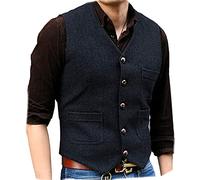 JinXuanYa Chalecos De Vestir Para Hombre Boda Formal Color Sólido Elegante Clásico Casual Algodón Chaleco Con Bolsillos Fiesta Negocio XS-3XL(Armada,X-Small)