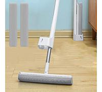 JINYISI Mopa de esponja, trapeador de piso de PVA, fregona de esponja para limpieza de pisos, fregona para apretar, con 2 cabezales de repuesto adicionales, para madera dura, laminado, suelo de