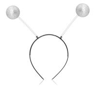 JINYJIA Diadema de Alien en plata, Diadema alienígena en plata, tocado de Halloween con 2 bolas giratorias redondas, diadema brillante en plata, para carnaval, Halloween, niña espacial, tocado