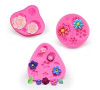 JINYJIA Moldes De Fondant De Pastel De Flores, 3 Pcs Mini Moldes de Pastel de Silicona Fondant, DIY Molde de Flores Rosas, Molde De Silicona para Chocolate, Gelatina y Azúcar, Decoración de Pastel