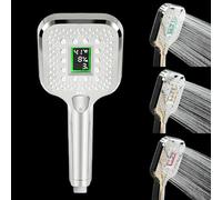 JINYOMFLY Alcachofa de Ducha LED con Display Temperatura, Caudal y Consumo, 3 Modos Teléfono Ducha con Luz, Alcachofa para Ducha LED con Pantalla Digital LED, Sin Pilas