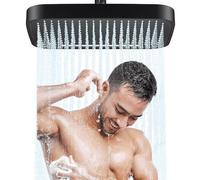 JINYOMFLY Alcachofa de Ducha Techo Grande, 2 Modos Rociador Ducha Exterior, 32cm Cabezal Ducha Lluvia Alta Presión, Negro