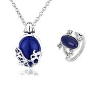 JinYu 2 piezas Juego de joyería unisex Vampire Diaries Elena Anillo de cristal de zafiro de luz diurna y Collar con colgante de zafiro de Katherine de Daywalking