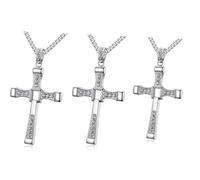 JinYu 3 collares con colgante de cruz de Dominic Toretto y 10 calcomanías para hombres y mujeres, M, Zinc, No es una piedra preciosa
