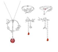JinYu Heaven Official's Blessing - Collar de cosplay con aretes Tian Guan Ci Fu, anillo de dedo Hua Cheng Xie Lian para parejas, Zinc, No es una piedra preciosa