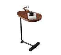 JinZao Mesa Auxiliar En Forma De C, Bandeja De Madera Maciza con Chapa De Mármol, Mesa Auxiliar Sofa con Base De Metal, Adecuado para Sofá, Cama Y Bañera(B)