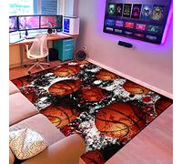 Jiospet Alfombra de baloncesto grande con impresión de baloncesto en 3D, alfombra de baloncesto para niños, dormitorio, decoración de habitación de baloncesto para niños, alfombra de suelo, 5 x 7 pies