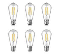 Jiotouhu Bombilla con casquillo B22, bombilla LED vintage con filamento de vidrio ST64, Blanco cálido 2700K, 4W equivalente a una lámpara halógena de 40W, 400 lm, no regulable, 6 unidades