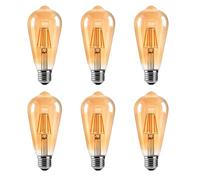 Jiotouhu Bombilla LED vintage E27 con casquillo Edison, ámbar 2700K, 6W equivalente a 60W halógena, bombilla de filamento ST64, 600lm, carcasa ámbar, no regulable, paquete de 6