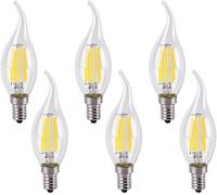 Jiotouhu E14 6W 220V 6500K Flame Tip LED Bombilla de Filamento de Vela Blanco Frío, Pequeña Edison Tornillo Claro Vela Bombilla, No Regulable, paquete de 6