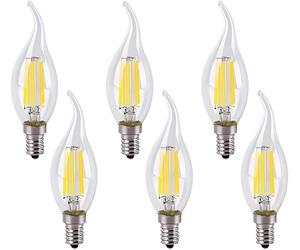 Jiotouhu E14 6W 220V 6500K Flame Tip LED Bombilla de Filamento de Vela Blanco Frío, Pequeña Edison Tornillo Claro Vela Bombilla, No Regulable, paquete de 6