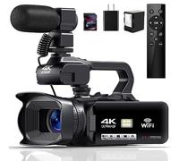 JIOWEATHER Videocámara 4K HD 64MP 18X Zoom digital Vlogging Cámara para YouTube Videocámara con WiFi, batería de 4500mAh, tarjeta SD de 64GB, estabilizador, micrófono, control remoto