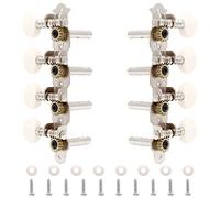 Jiozermi 2 clavijas de afinación de guitarra, clavijas de afinación de cuerda 4L+4R, cabezales de máquina para mandolina e instrumentos de guitarra de 8 cuerdas con acabado niquelado y botones blancos