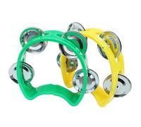 Jiozermi 2 panderetas de percusión de plástico, panderetas de mano con 4 cascabeles para niños, instrumentos musicales, mini campana de mano para niños, adultos, escuela y fiesta (verde/amarillo)