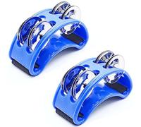 Jiozermi Paquete de 2 panderetas de percusión de pie, instrumento agitador de pie azul con cascabel de metal, instrumento de ritmo para adultos