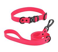 JIPIMON Juego de collar y correa de perro impermeable ajustable de liberación rápida hebilla collar correa para perros pequeños y medianos grandes (mediano, rojo)