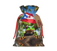 JIPOFD Banderas de Puerto Rico con diseño de rana, palmeras, bolsa de cordón de Navidad robusta de 4.7 x 6.9 pulgadas, adecuada para regalos de fiesta y embalaje de regalo, 1 unidad