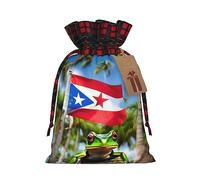 JIPOFD Banderas de Puerto Rico con diseño de rana, palmeras, bolsa de cordón de Navidad robusta de 4.7 x 6.9 pulgadas, adecuada para regalos de fiesta y embalaje de regalo, 1 unidad
