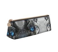 JIPOFD Blue Eyes Wolf Creative - Estuche triangular de piel para lápices, ligero y práctico, con gran capacidad de almacenamiento