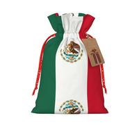 JIPOFD Bolsa de cordón de Navidad con diseño de bandera de México robusta de 4.7 x 6.9 pulgadas, adecuada para regalos de fiesta y embalaje de regalo, 1 unidad