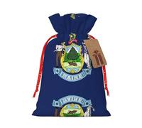 JIPOFD Bolsa de cordón de Navidad con diseño de bandera del estado de Maine, robusta, 4.7 x 6.9 pulgadas, adecuada para regalos de fiesta y embalaje de regalo, 1 unidad