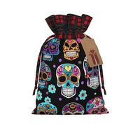JIPOFD Bolsa de cordón de Navidad con diseño de calavera de azúcar, robusta de 4.7 x 6.9 pulgadas, adecuada para regalos de fiesta y embalaje de regalo, 1 unidad
